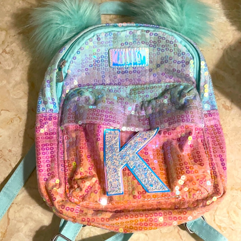 Justice girls back pack with letter k